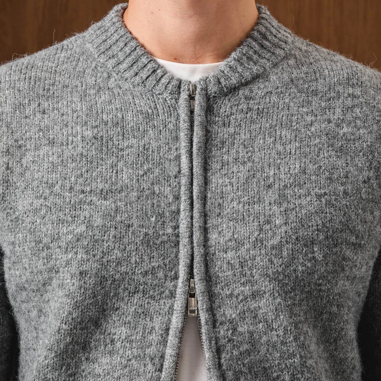 Detailed View of Belier Knitted Bomber Grey Jacket BM767GRY